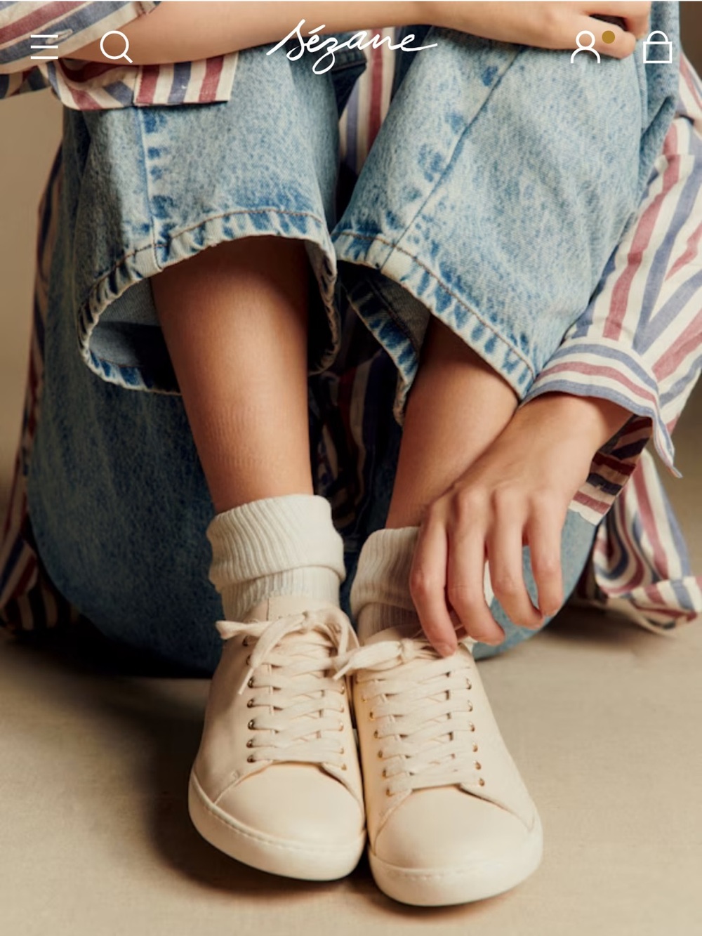 Sezane Jack Trainers Cream Leather Lace-Up Sneakers in Smooth Ecru Colorway 10